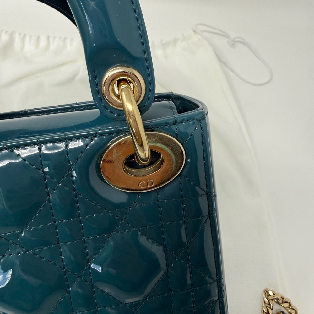 Dior Mini Bag in Teal with Gold Accents - Picture 15 of 16